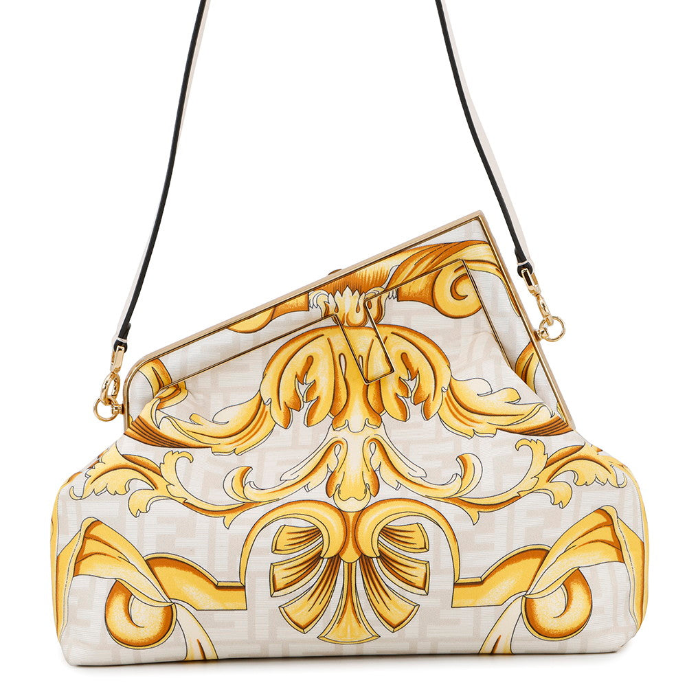Fendi Shoulder Bag Fendace First Ivory Yellow8BP127 Nylon Medium