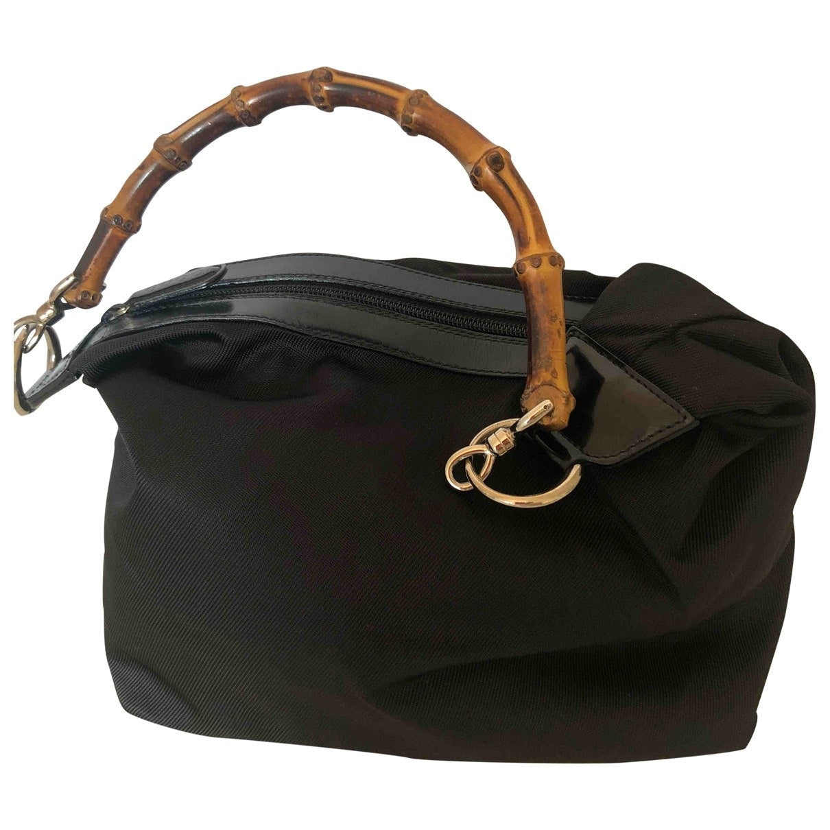Gucci bamboo black cloth handbag