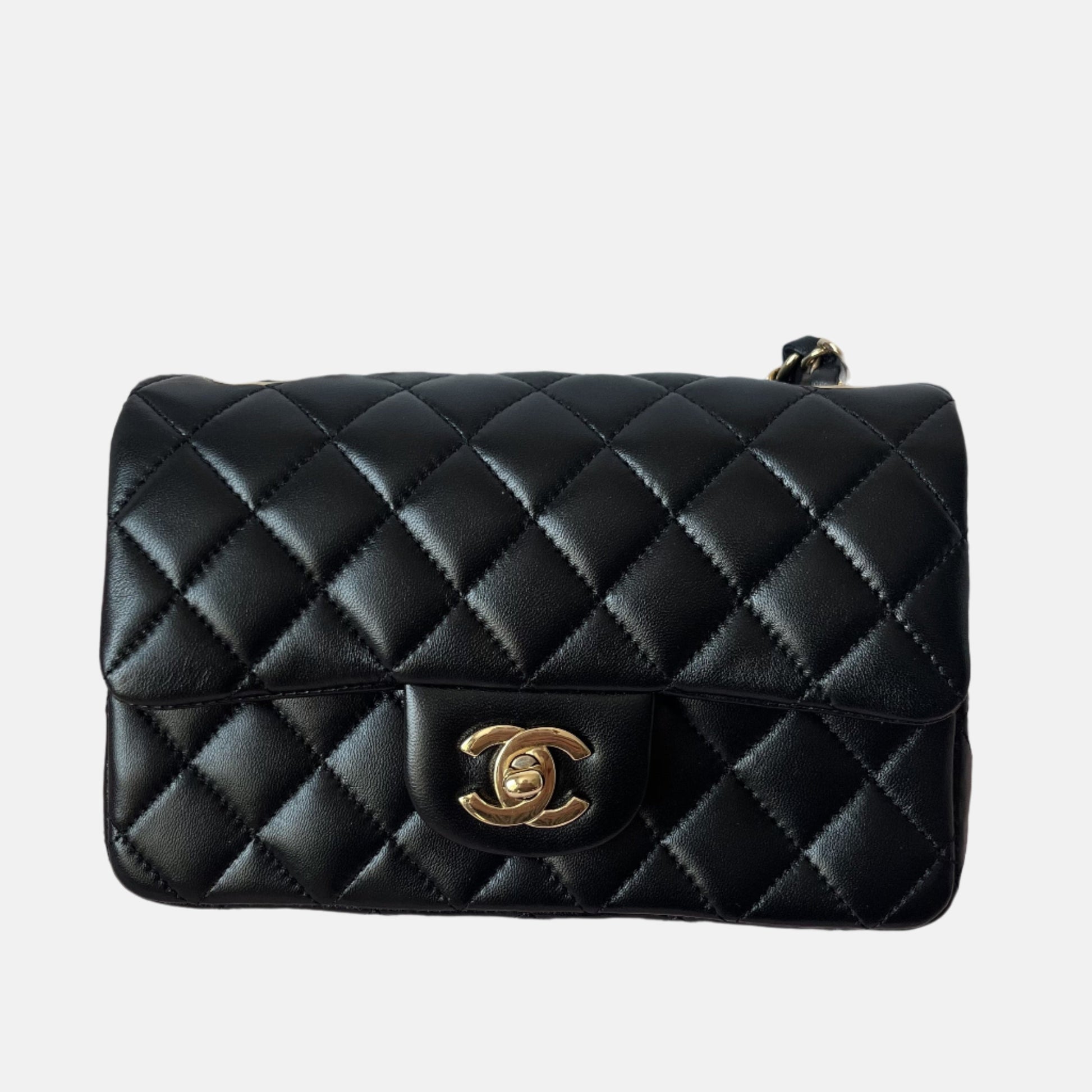 Chanel Classic Flap Rectangular Lambskin Hardware Black Gold Leather Mini Bag