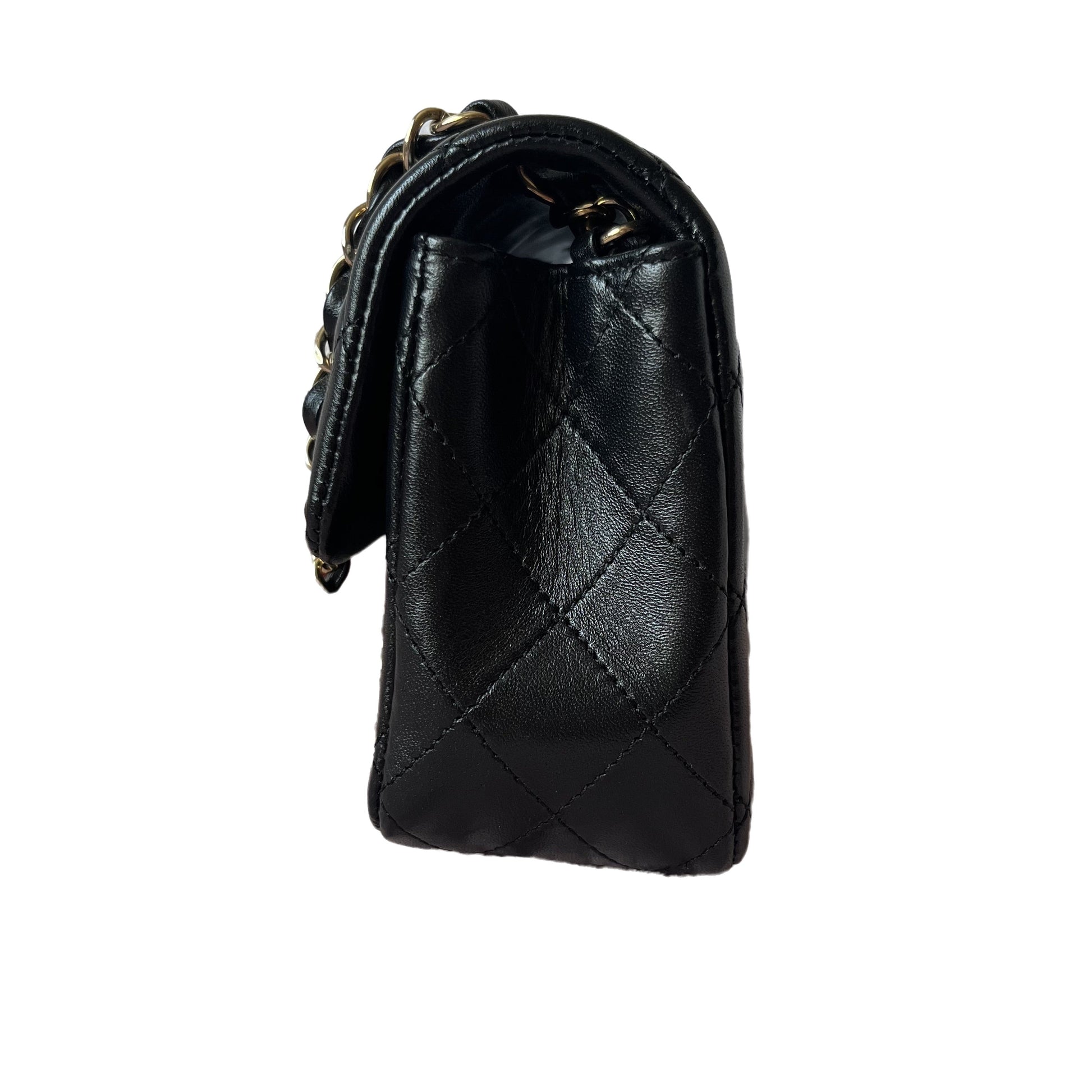 Chanel Classic Flap Rectangular Lambskin Hardware Black Gold Leather Mini Bag