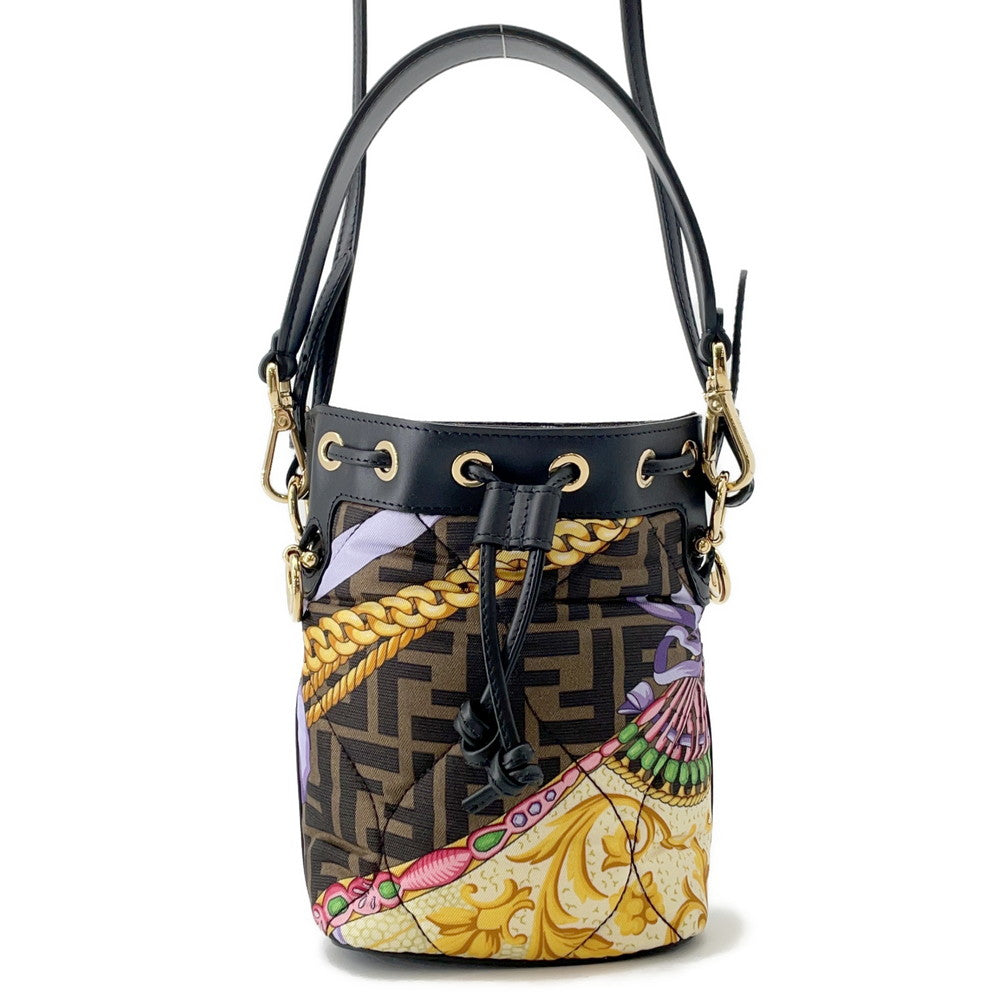 Fendi Shoulder Bag x Versace Mon Tresor Brown8BS010 Leather Nylon