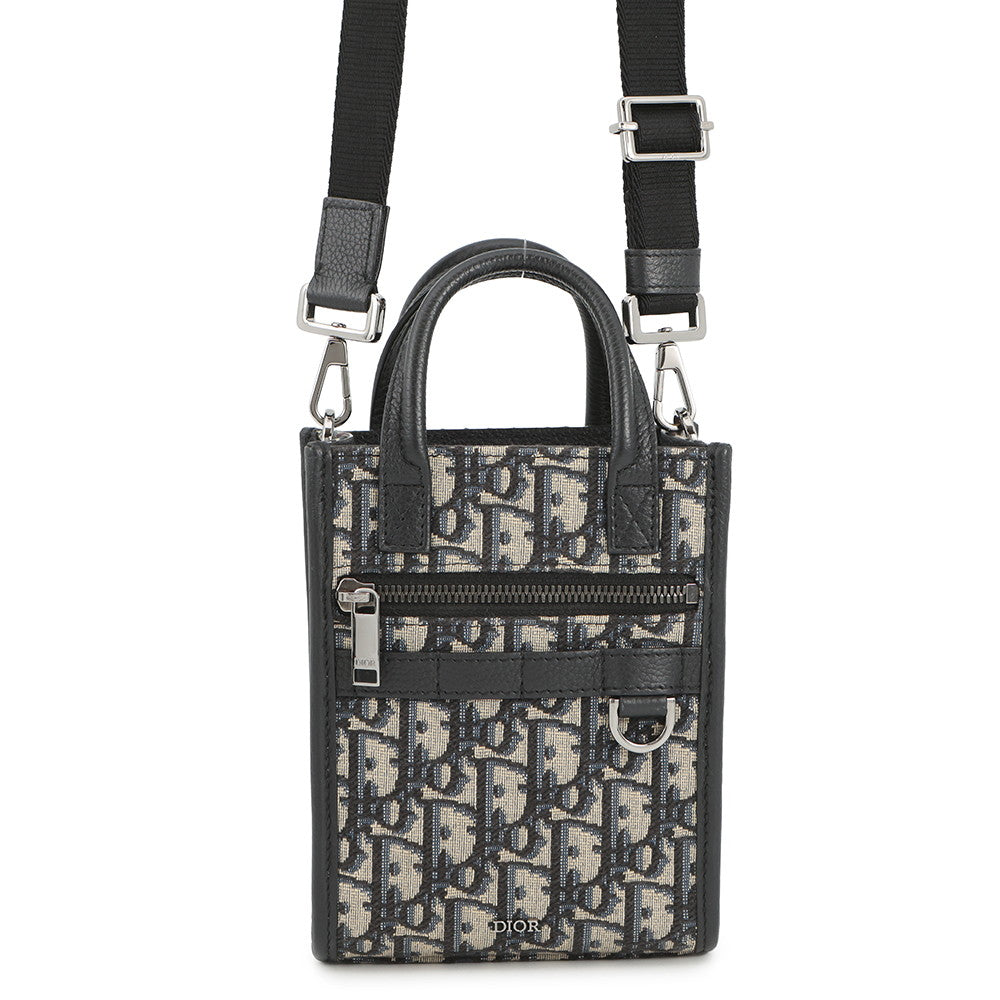 Dior Handbag Oblique Jacquard Safari North South 2-way Tote Leather Canvas Navy Tote Bag