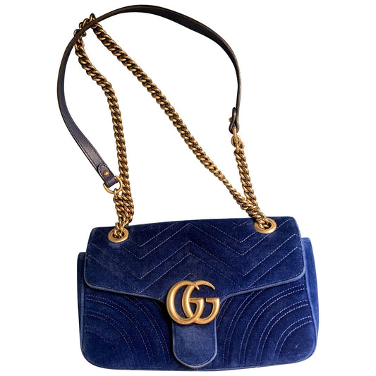Gucci marmont blue velvet handbag