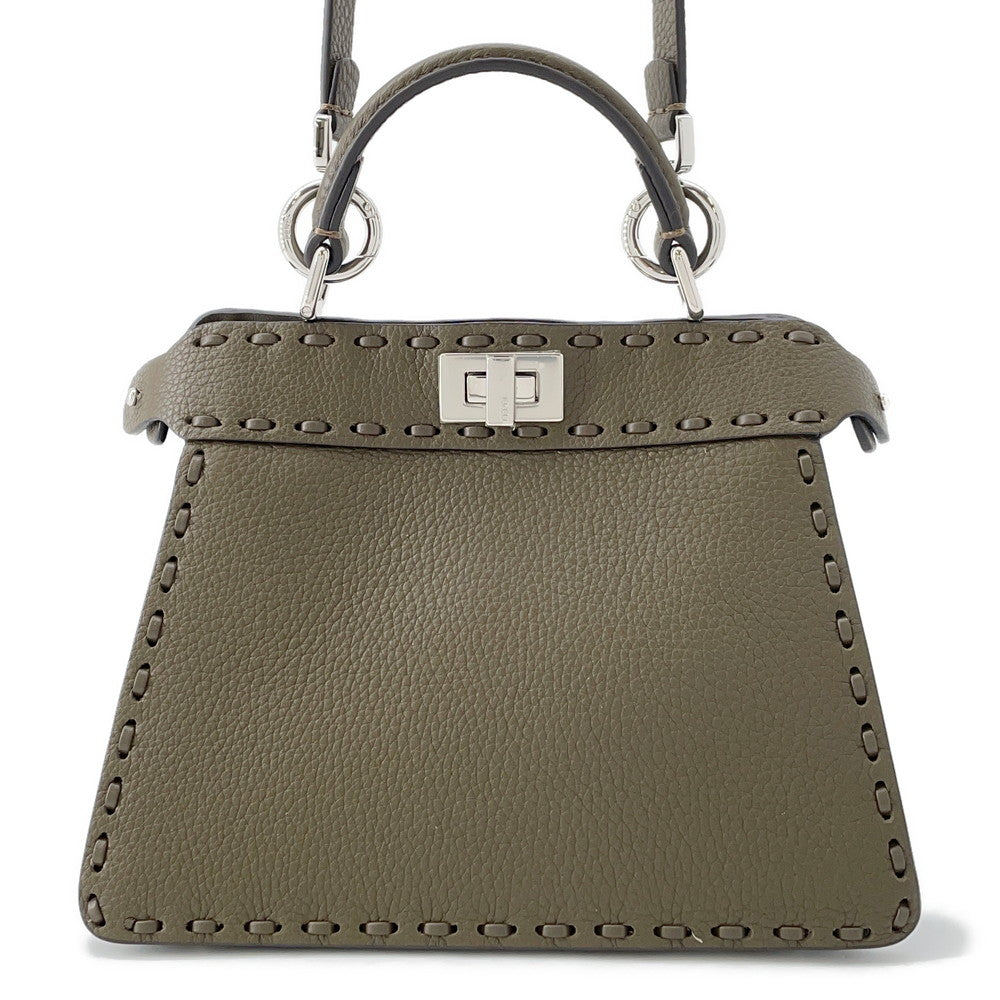 Fendi Peekaboo Selleria I see you Khaki8BN335 Leather Handbag