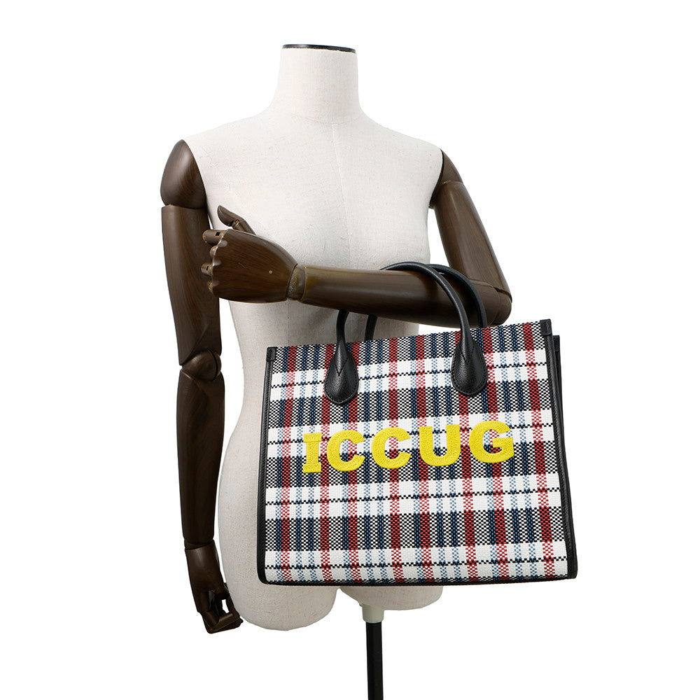 GUCCI Embroidery Check 2-Way Tote Bag Multicolor/Beige659983 Canvas Leather Size Small