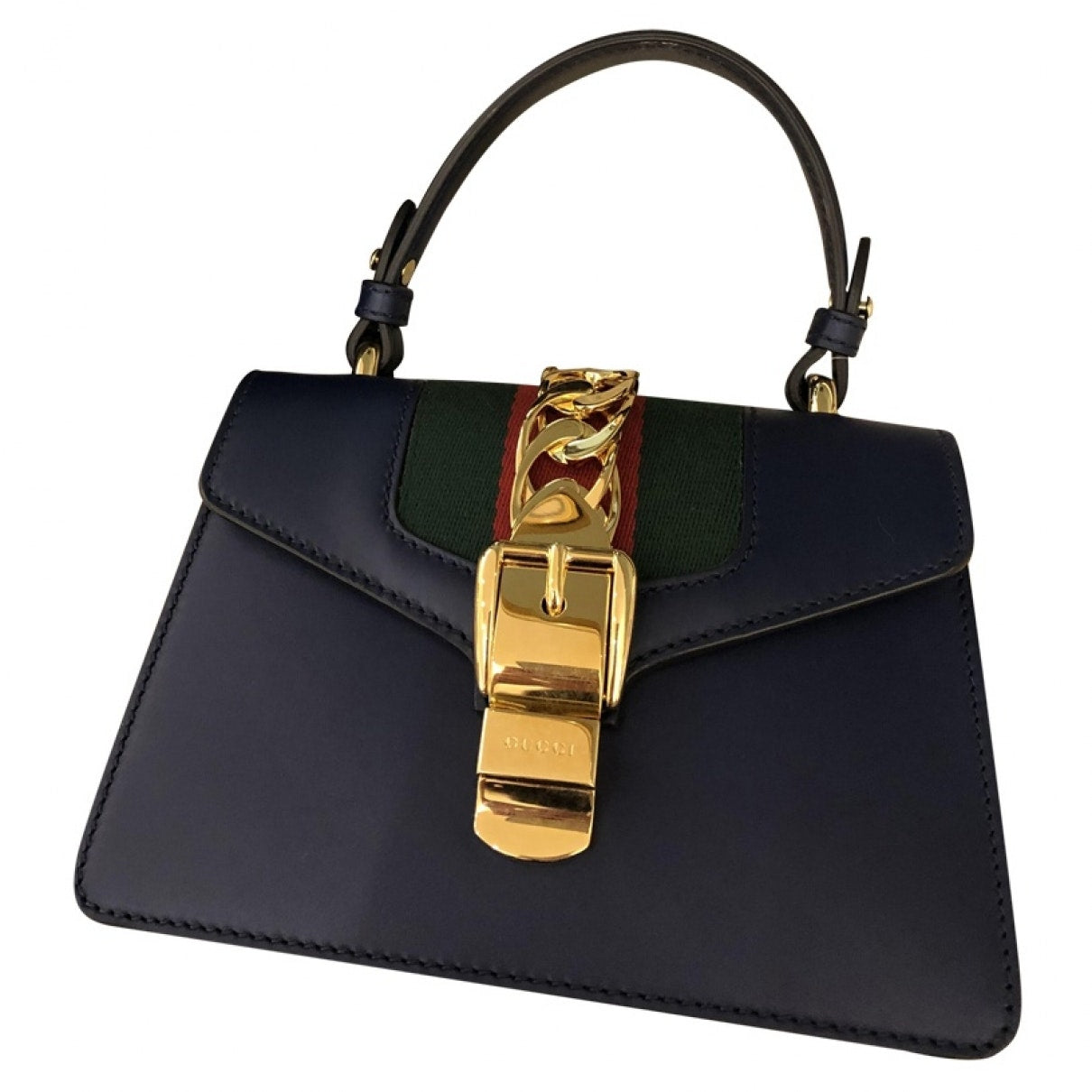 Gucci sylvie blue leather clutch bag
