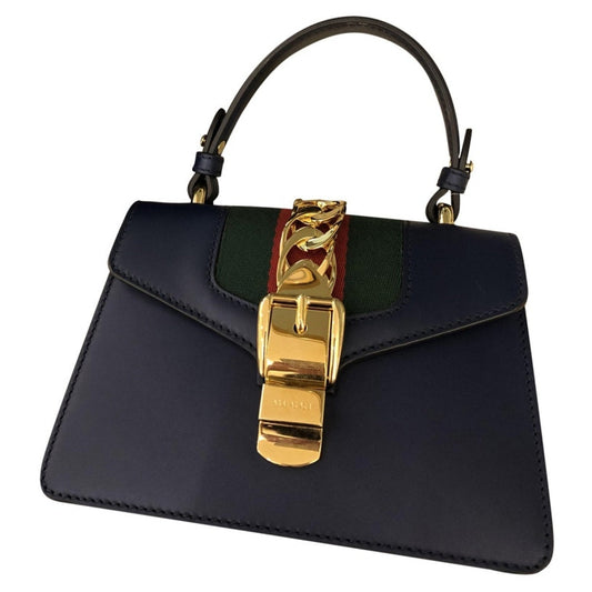 Gucci sylvie blue leather clutch bag