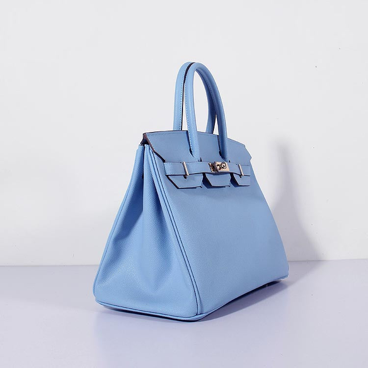 Hermes Luxury Cm Birkin Bag Epsom Light Leather Blue Travel Bag