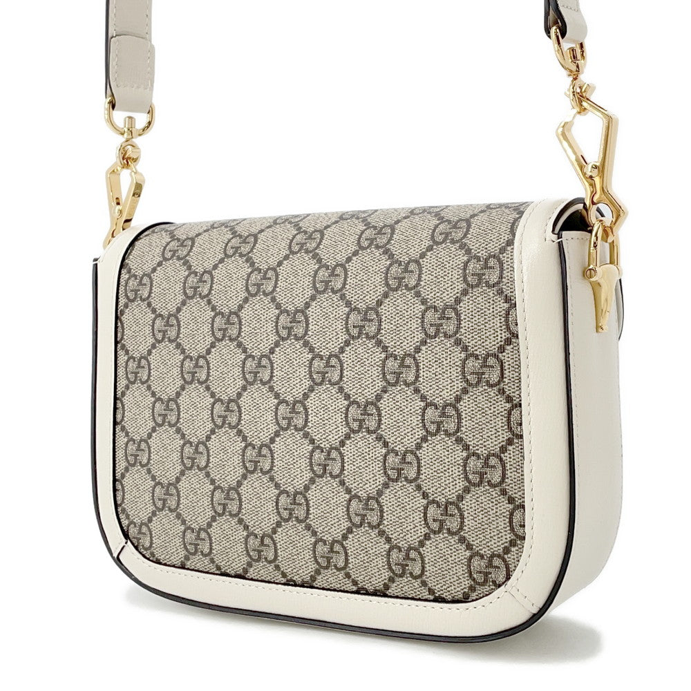 GUCCI GG Supreme Horsebit Shoulder Bag Beige/Ivory658574 PVC Leather