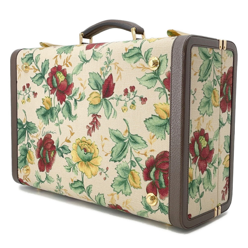 GUCCI Flora Double G Trunk Beige/Multicolor722179 Canvas Leather Size Medium
