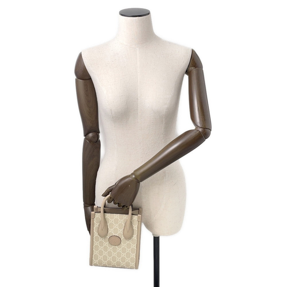 GUCCI Interlocking G GG Supreme 2-way Mini Tote Beige671623 Leather PVC