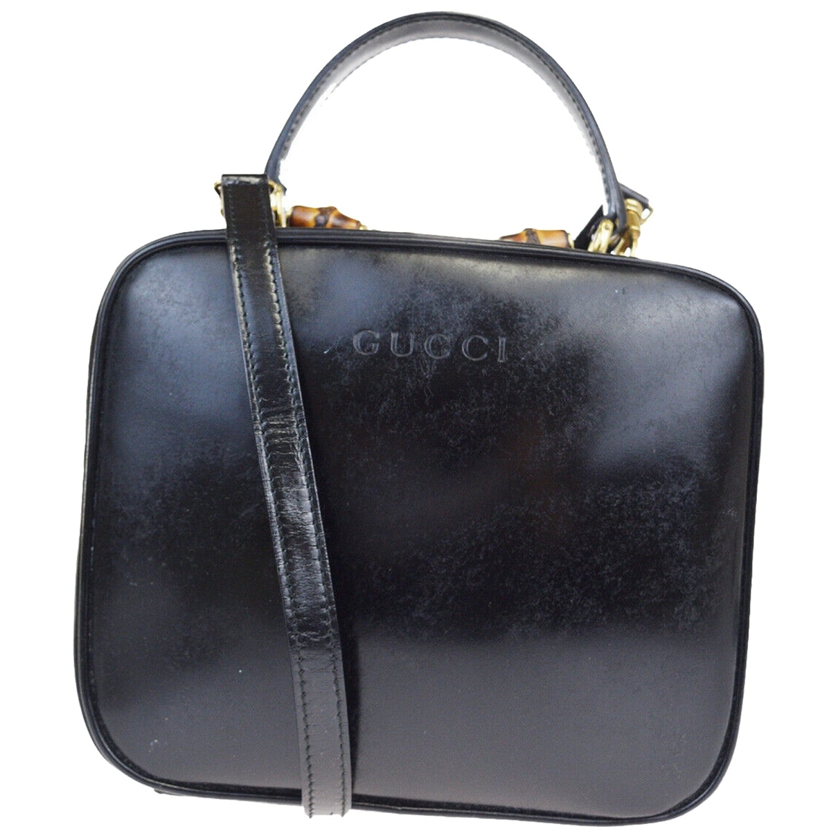 Gucci bamboo black leather handbag