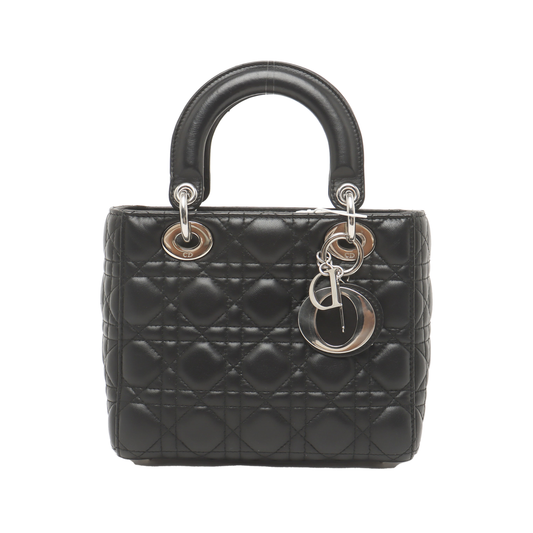 Dior Lady Small My Abc Lambskin Hardware Handbag Leather Black Travel Bag