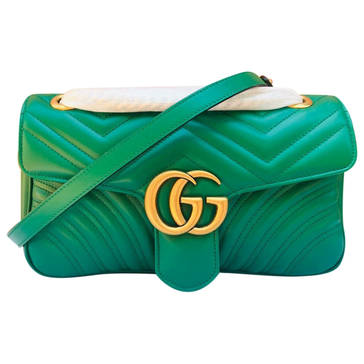 Gucci marmont green leather handbag
