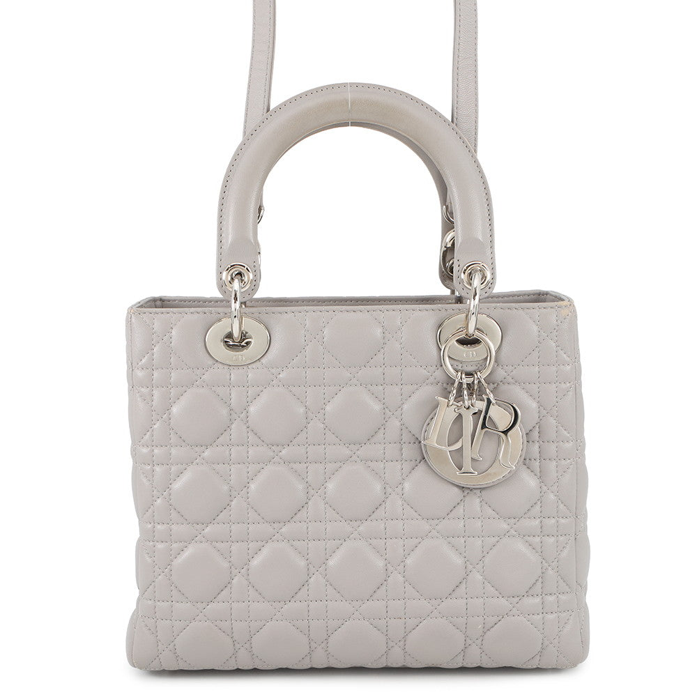 Dior Handbag Lady Canage Leather Gray Medium