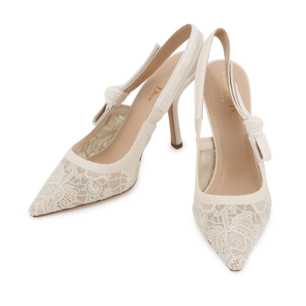 Dior Sling Bag Slingback Pumps Off Leather Canvas White Shoes