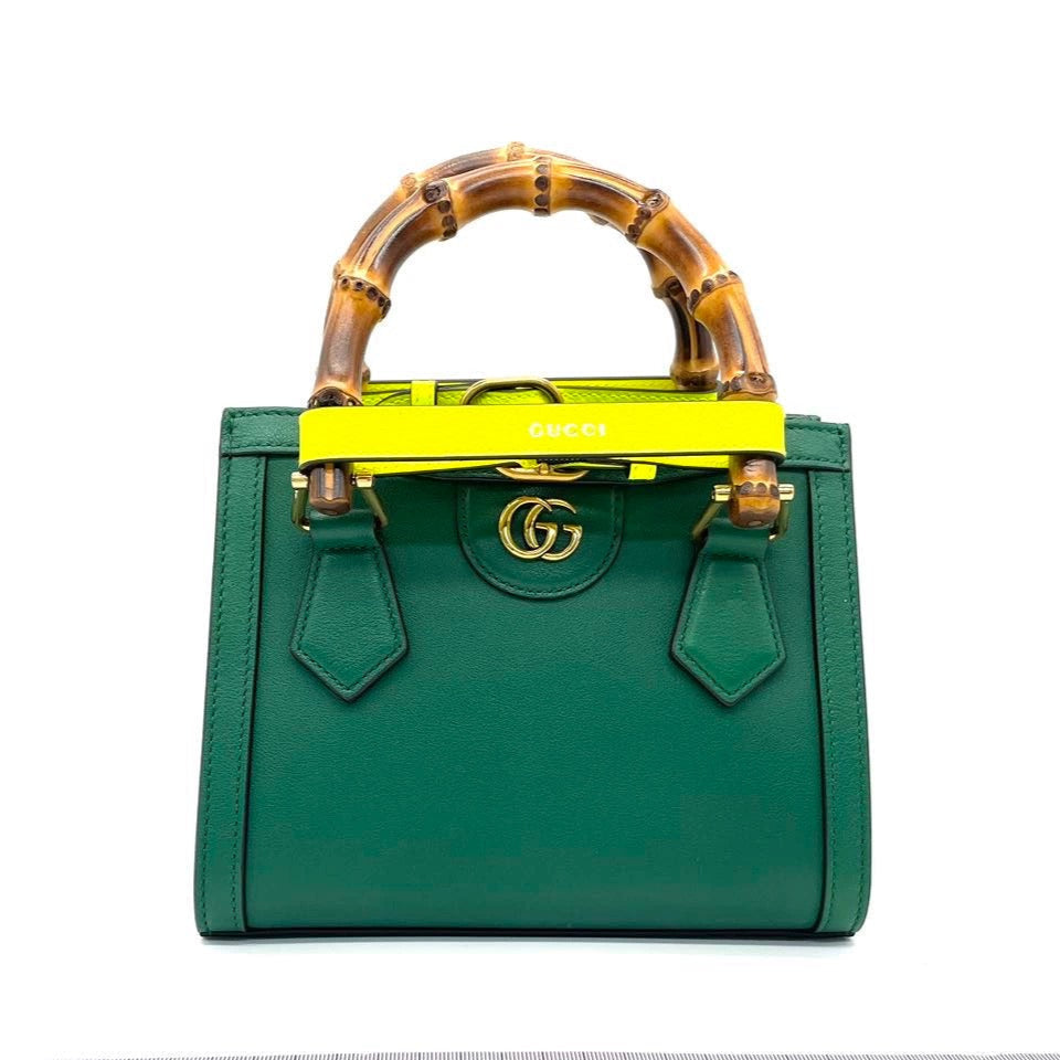 Gucci Diana Bamboo Handle Strap Leather Green Mini Travel Bag Strap 2