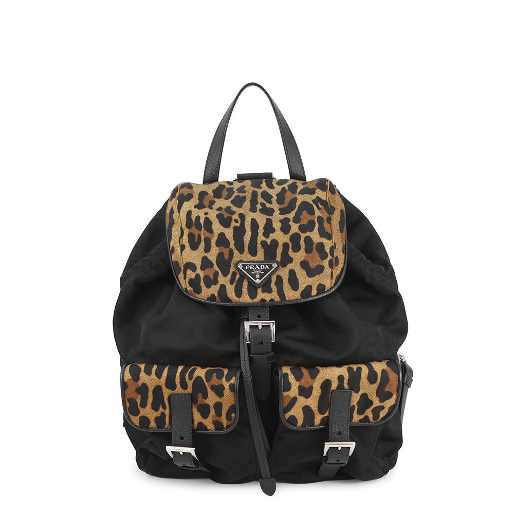 Prada Backpack Leopard Re- Brown1BZ811 Nylon Black