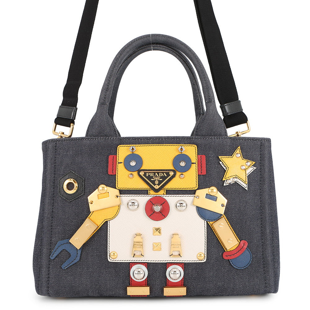 Prada Tote Bag Canapa Robot Multicolor1BG439 Denim Navy