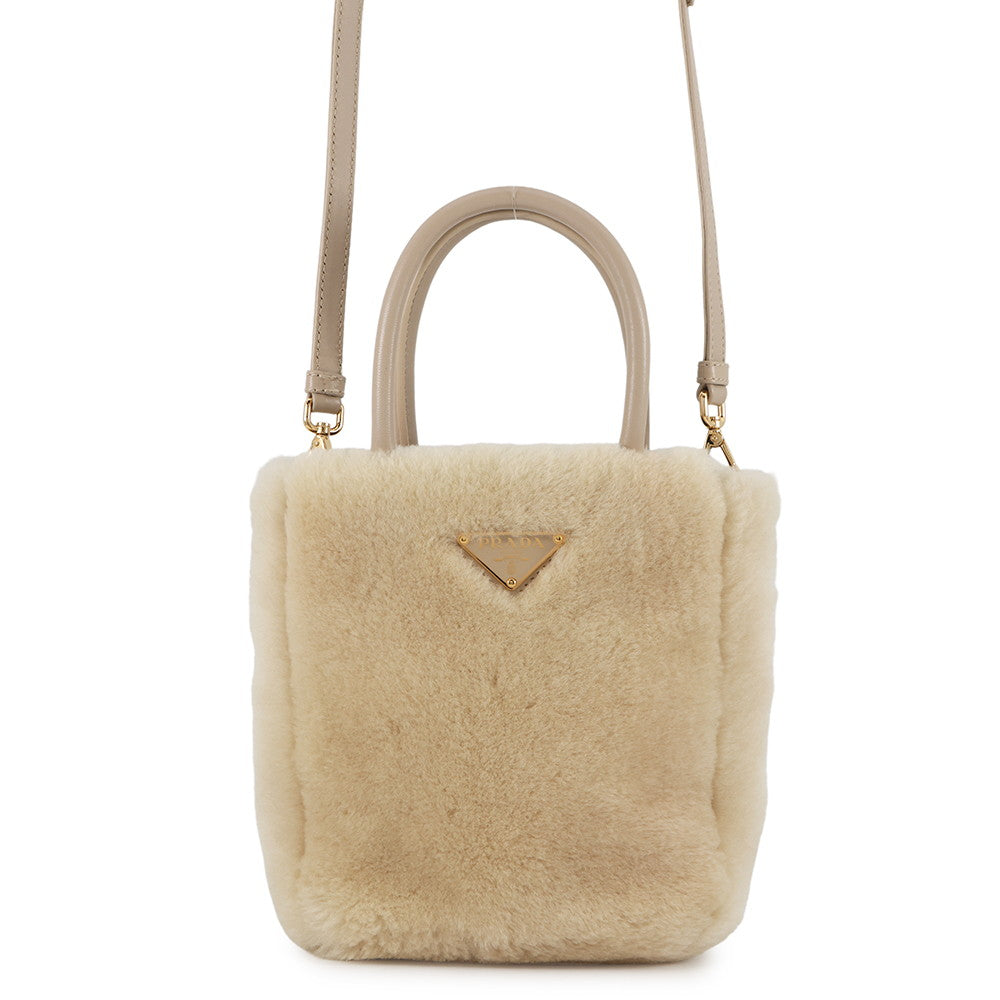 Prada Beige1BA392 Sheepfur Leather Handbag