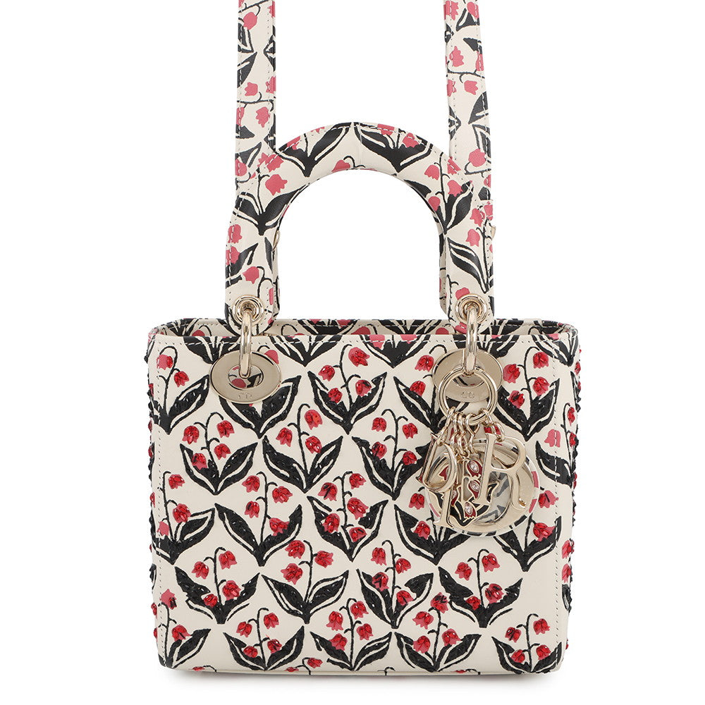 Dior Handbag 2-way Bag for Women, Beaded Rhinestone Leather Black White