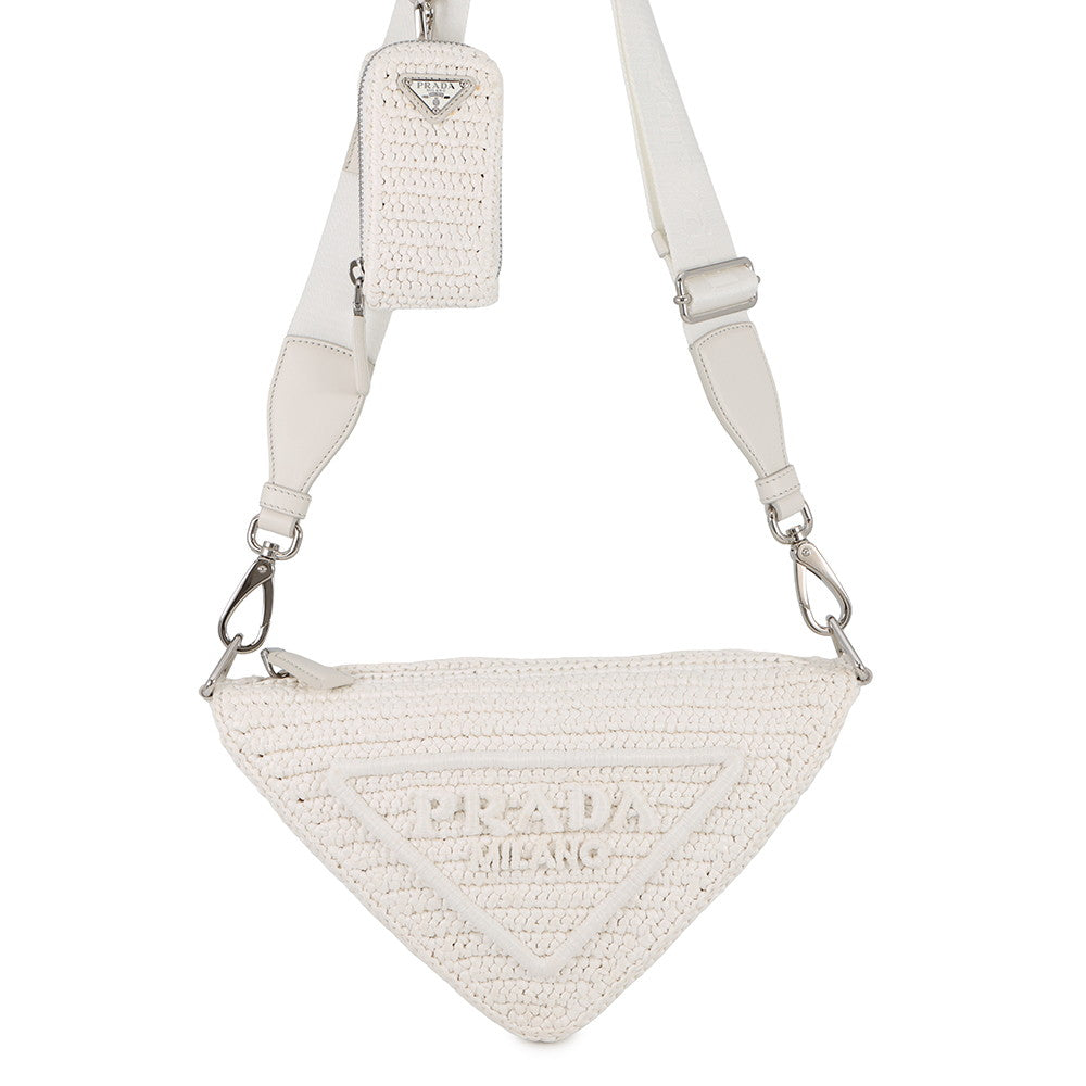 Prada Shoulder Bag Triangle White1BH190 Raffia