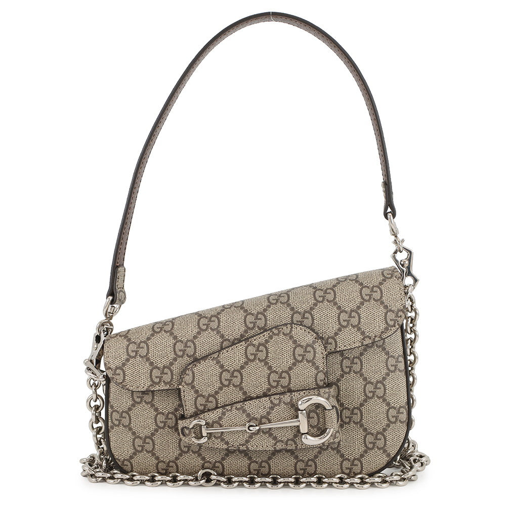 GUCCI Horsebit 1955 GG Supreme Shoulder Bag Beige/Brown774209 PVC Leather Size Mini