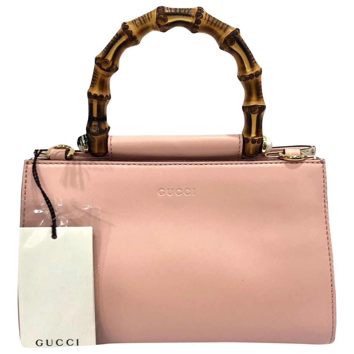 Gucci bamboo pink leather handbag