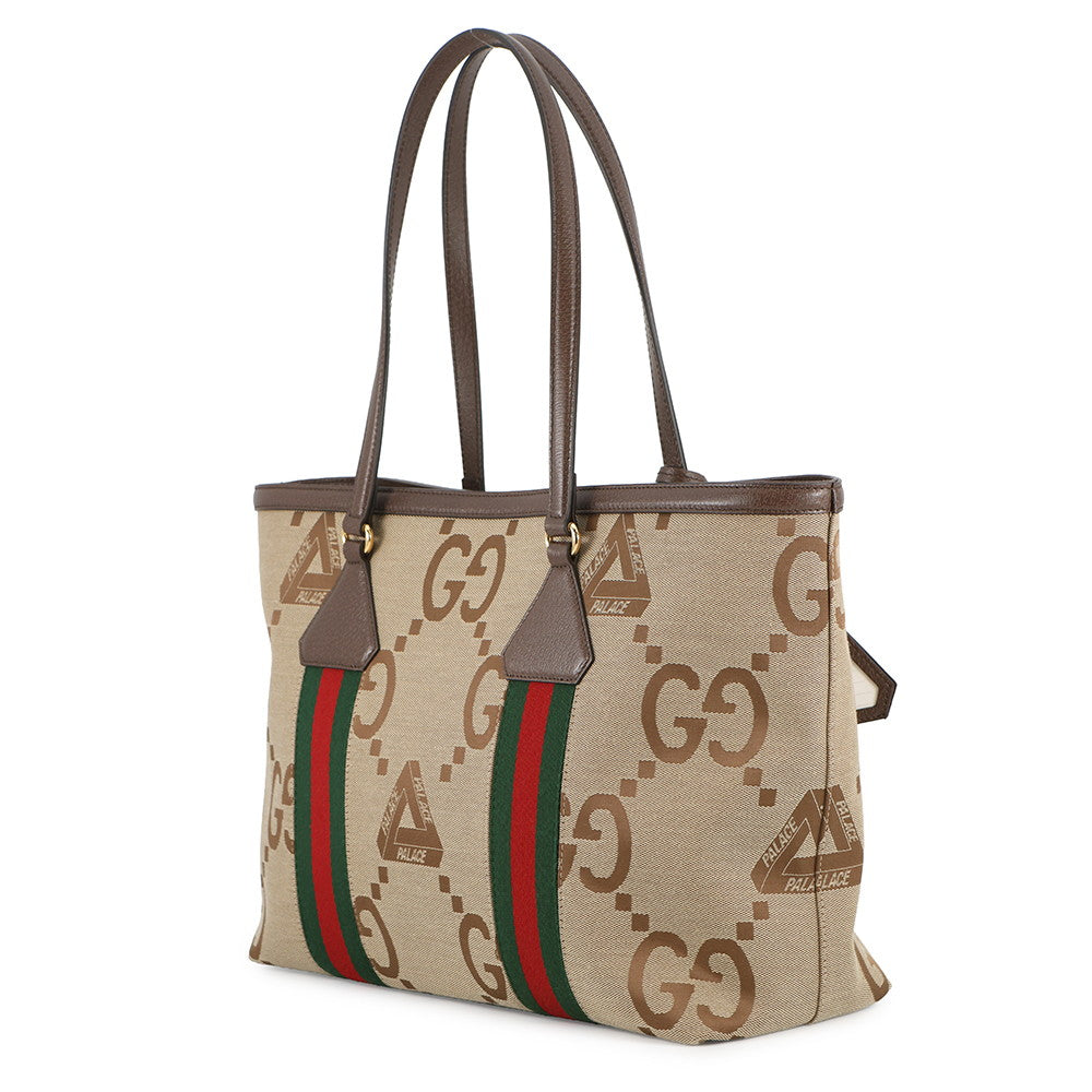 GUCCI Jumbo GG Tote Bag PALECE Collaboration 2022 Beige723736 Canvas Leather Size Medium