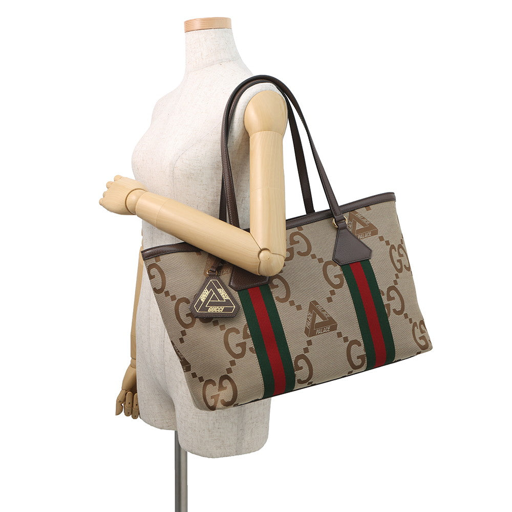 GUCCI Jumbo GG Tote Bag PALECE Collaboration 2022 Beige723736 Canvas Leather Size Medium