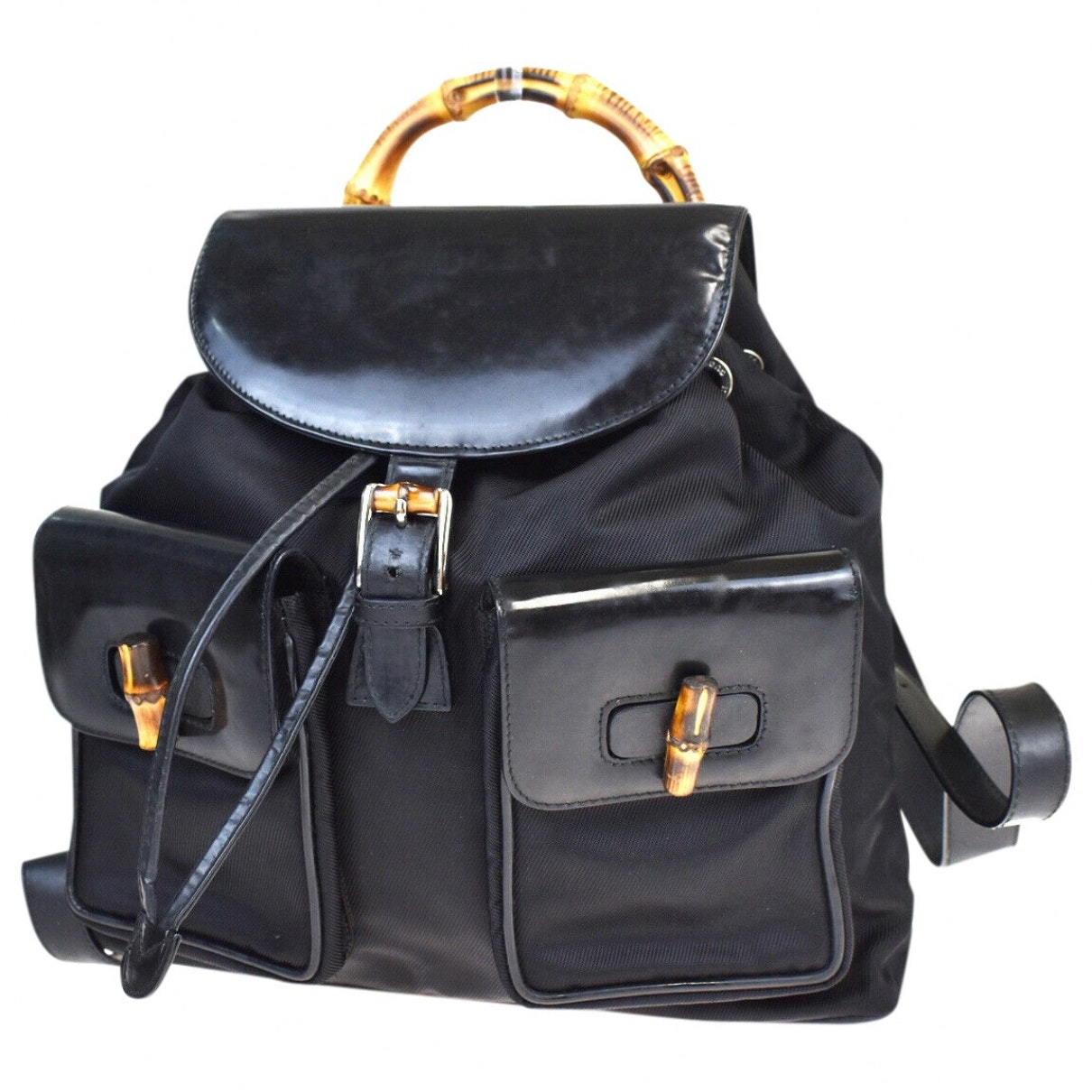 Gucci bamboo black leather backpacks