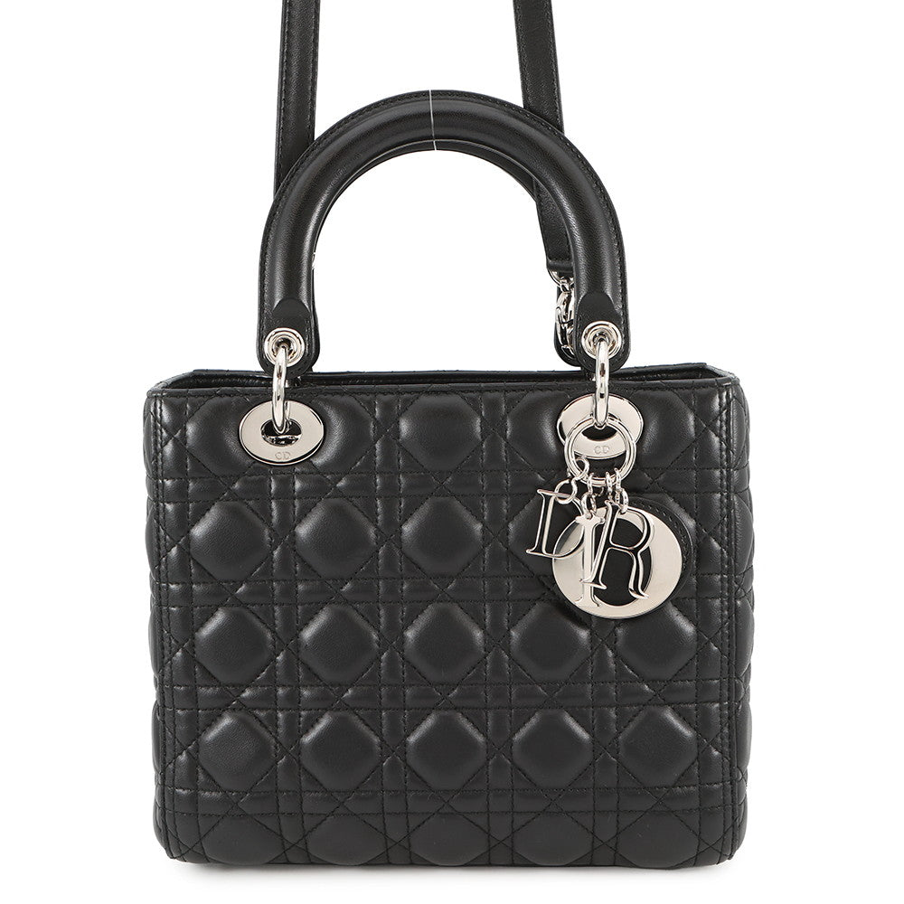 Dior Handbag Lady 2WAY BlackCAL44551 Lambskin Medium
