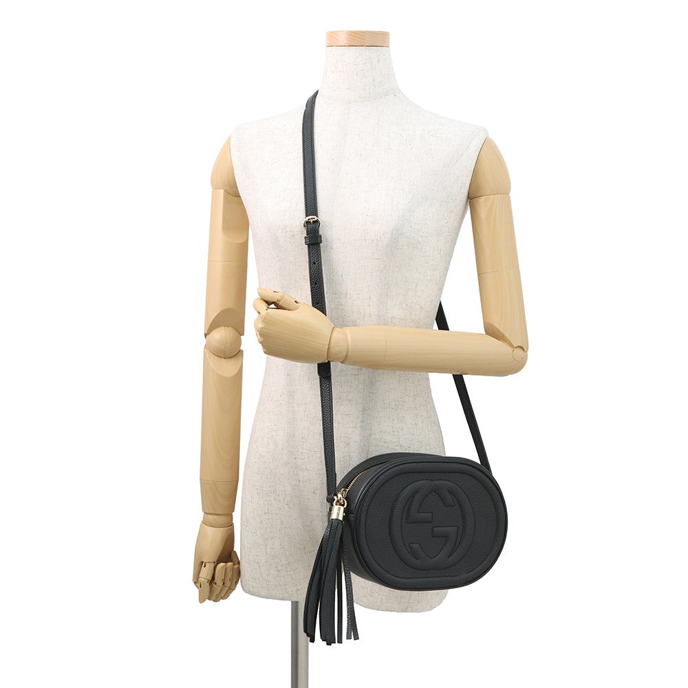 GUCCI Soho Interlocking G Shoulder Bag Black/Beige747779 Leather