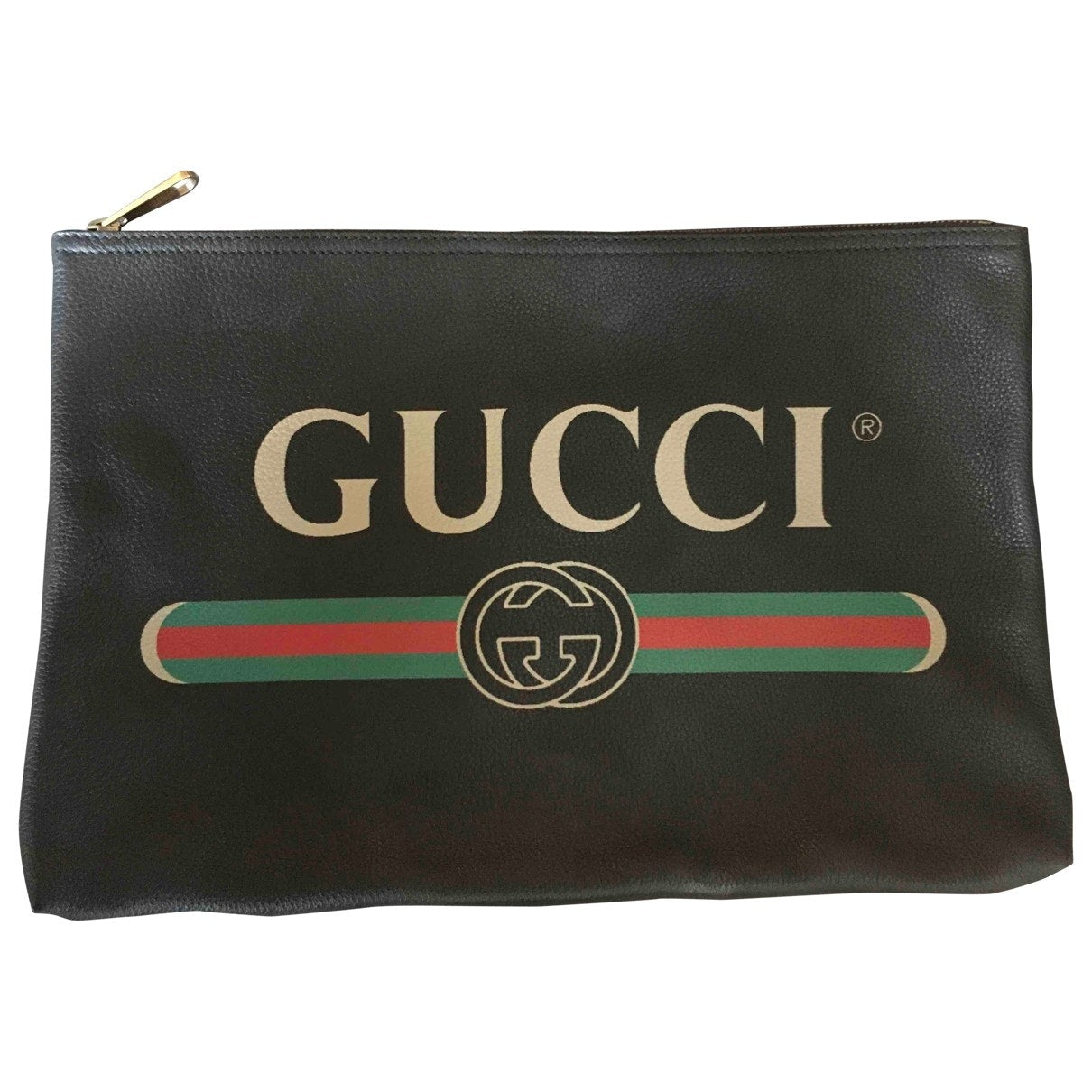 Gucci black leather clutch bag