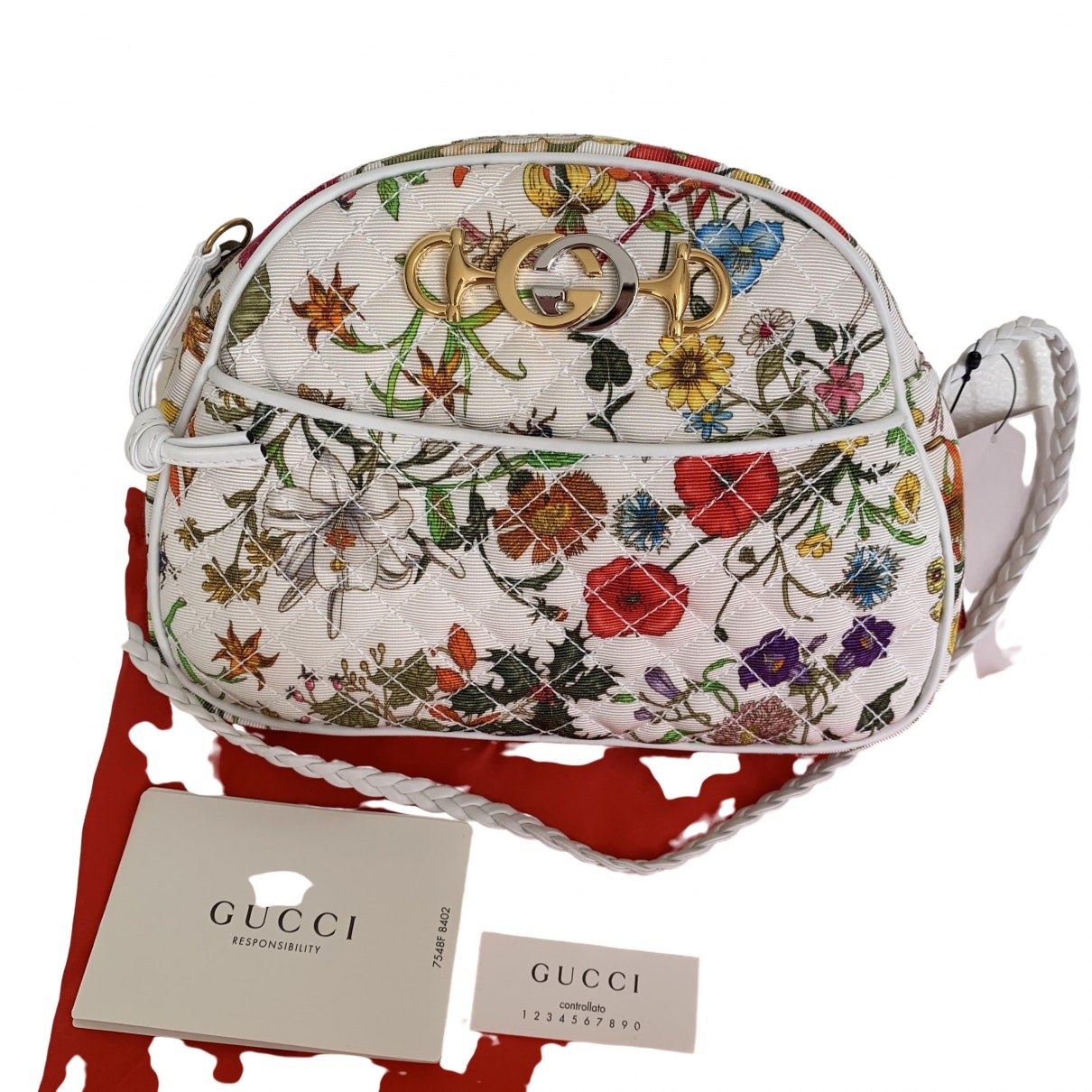 Gucci laminated white cloth handbag