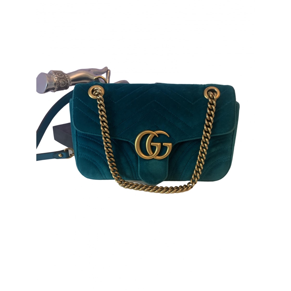 Gucci marmont turquoise velvet handbag