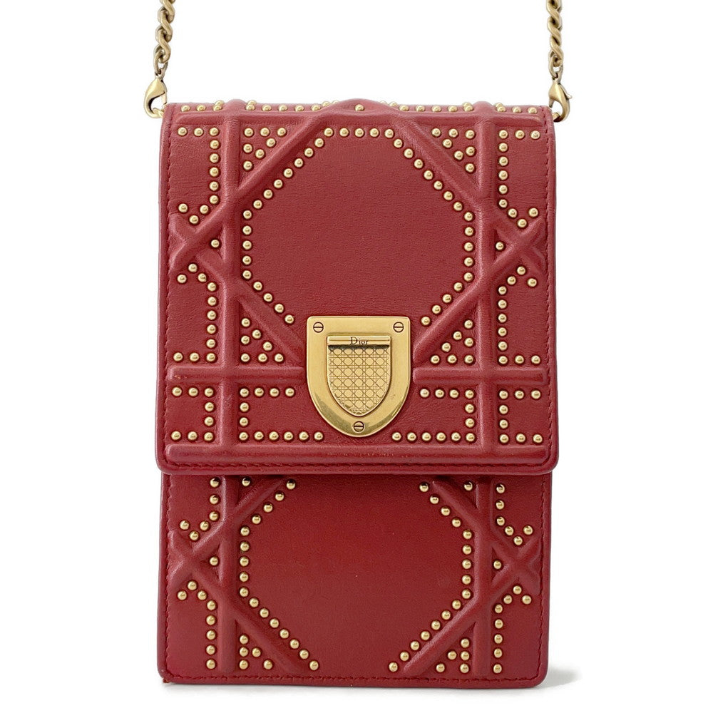 Dior Shoulder Bag ama Studded ChainShoulder Leather Red