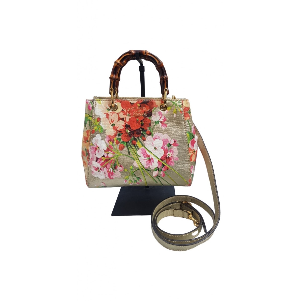 Gucci bamboo gold leather handbag