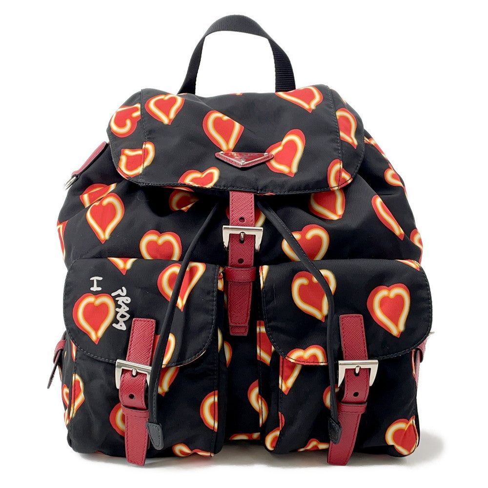 Prada Backpack Heart Pattern Red1BZ006 Nylon Black