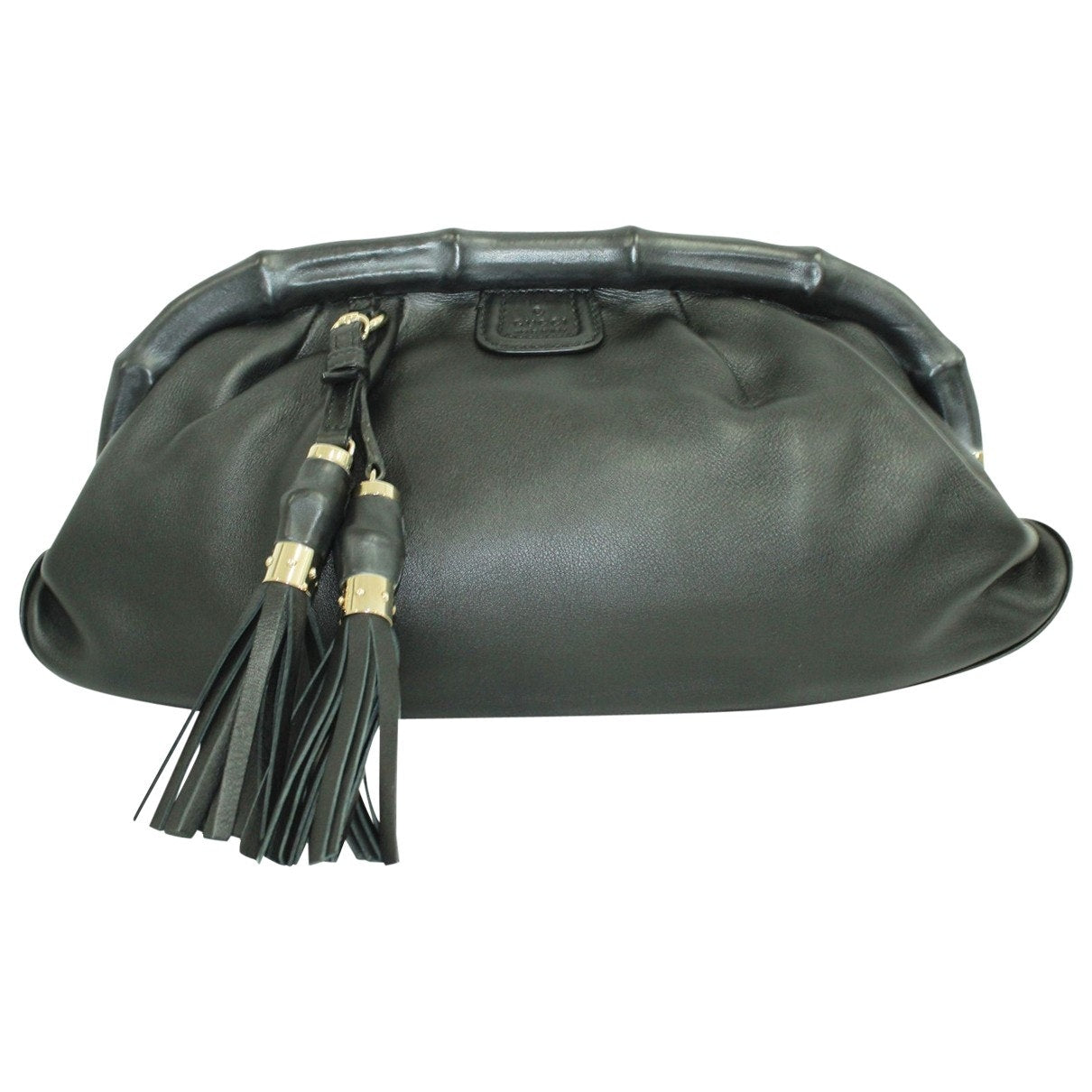 Gucci bamboo black leather clutch bag