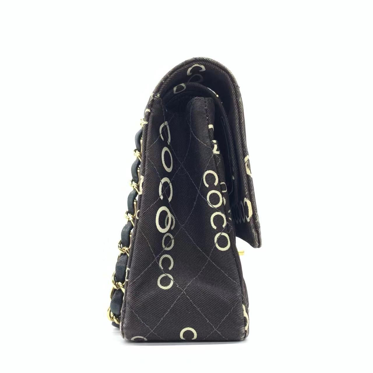 Chanel Classic Flap Diamond Stitch Denim Coco Black Gold Handbag