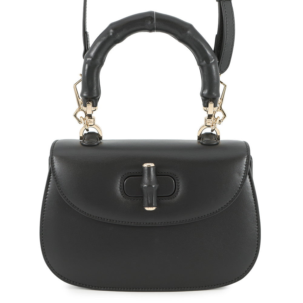 GUCCI Bamboo 1947 Top Handle Black827815 Leather Size Small