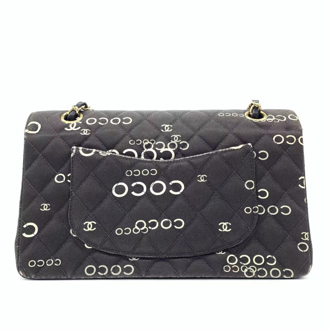 Chanel Classic Flap Diamond Stitch Denim Coco Black Gold Handbag