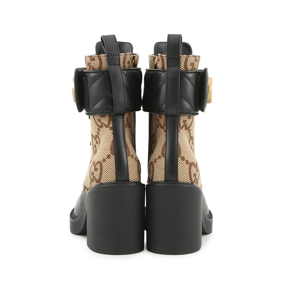 GUCCI Double G EncreBoots Black719849 Leather GG Canvas Size 34 1/2