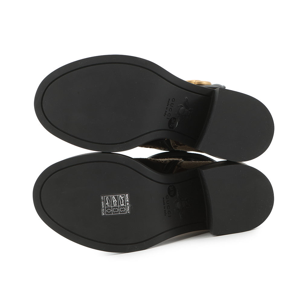 GUCCI Double G EncreBoots Black719849 Leather GG Canvas Size 34 1/2