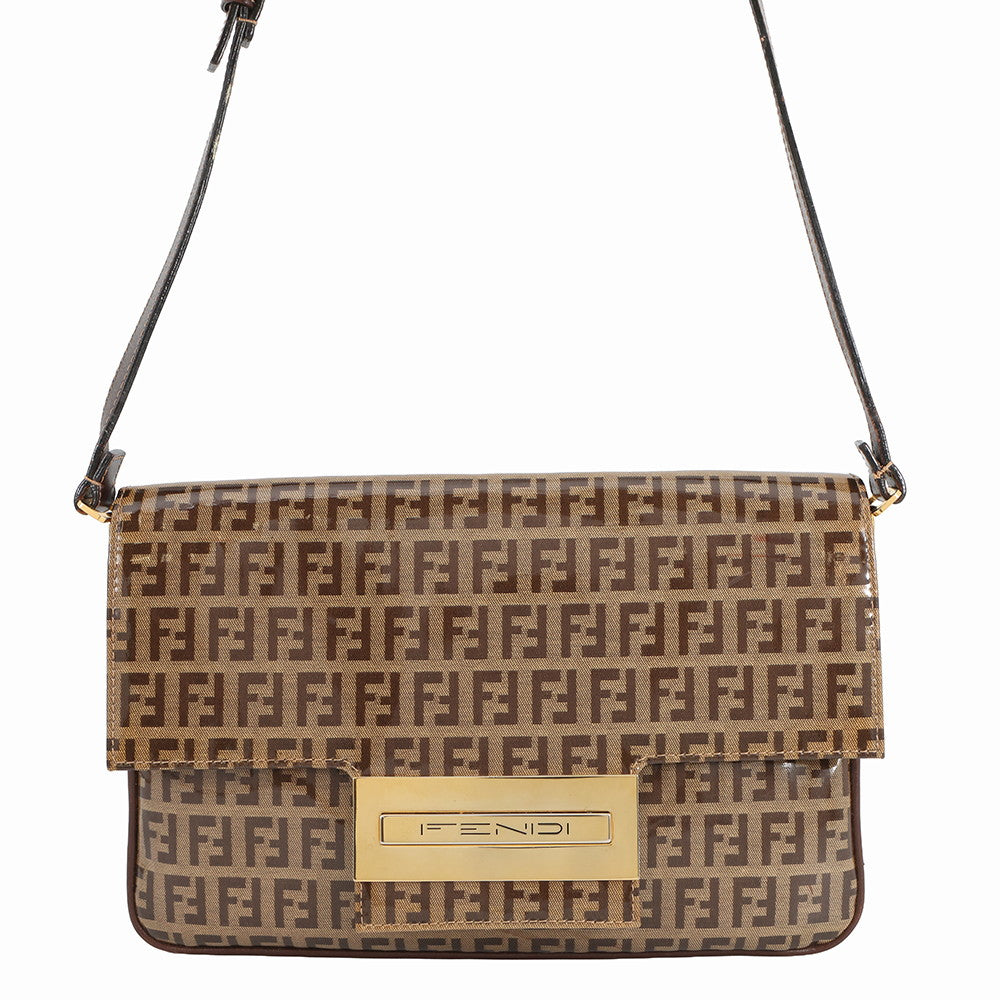 Fendi Shoulder Bag Zucchino Enamel Brown Beige