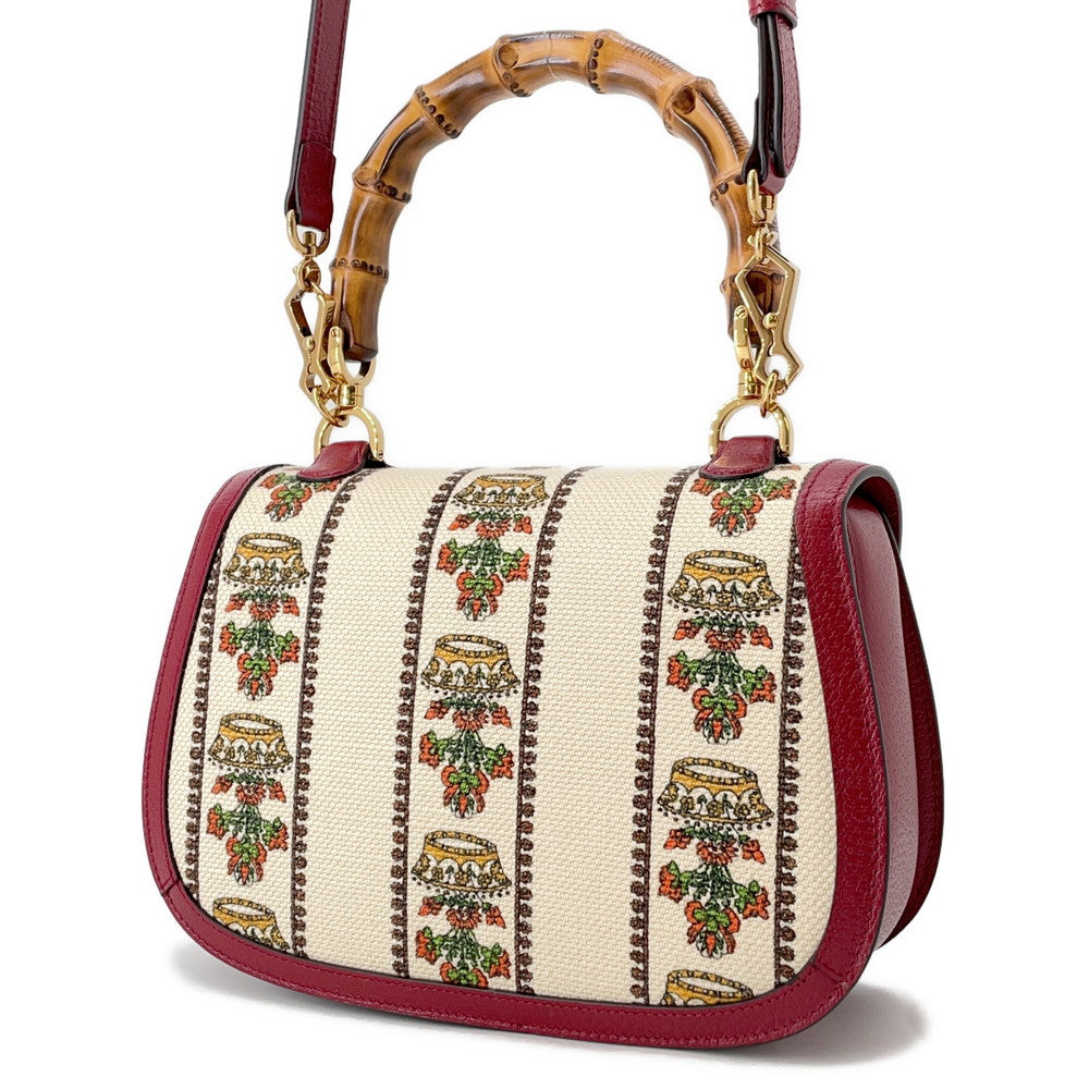 GUCCI MUSIC IS MINE Bamboo 3WAY Handbag Red/Ivory679632 Leather Canvas Size Medium