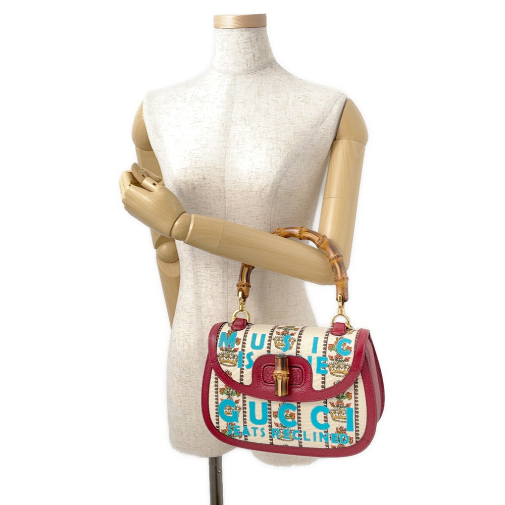 GUCCI MUSIC IS MINE Bamboo 3WAY Handbag Red/Ivory679632 Leather Canvas Size Medium