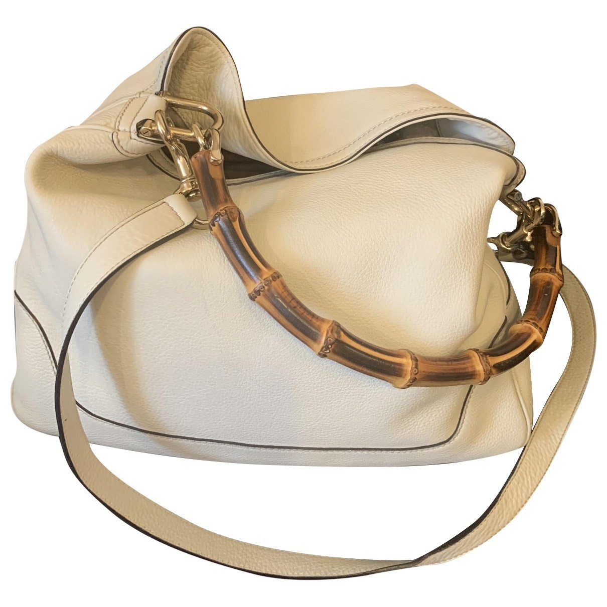 Gucci bamboo ecru leather handbag