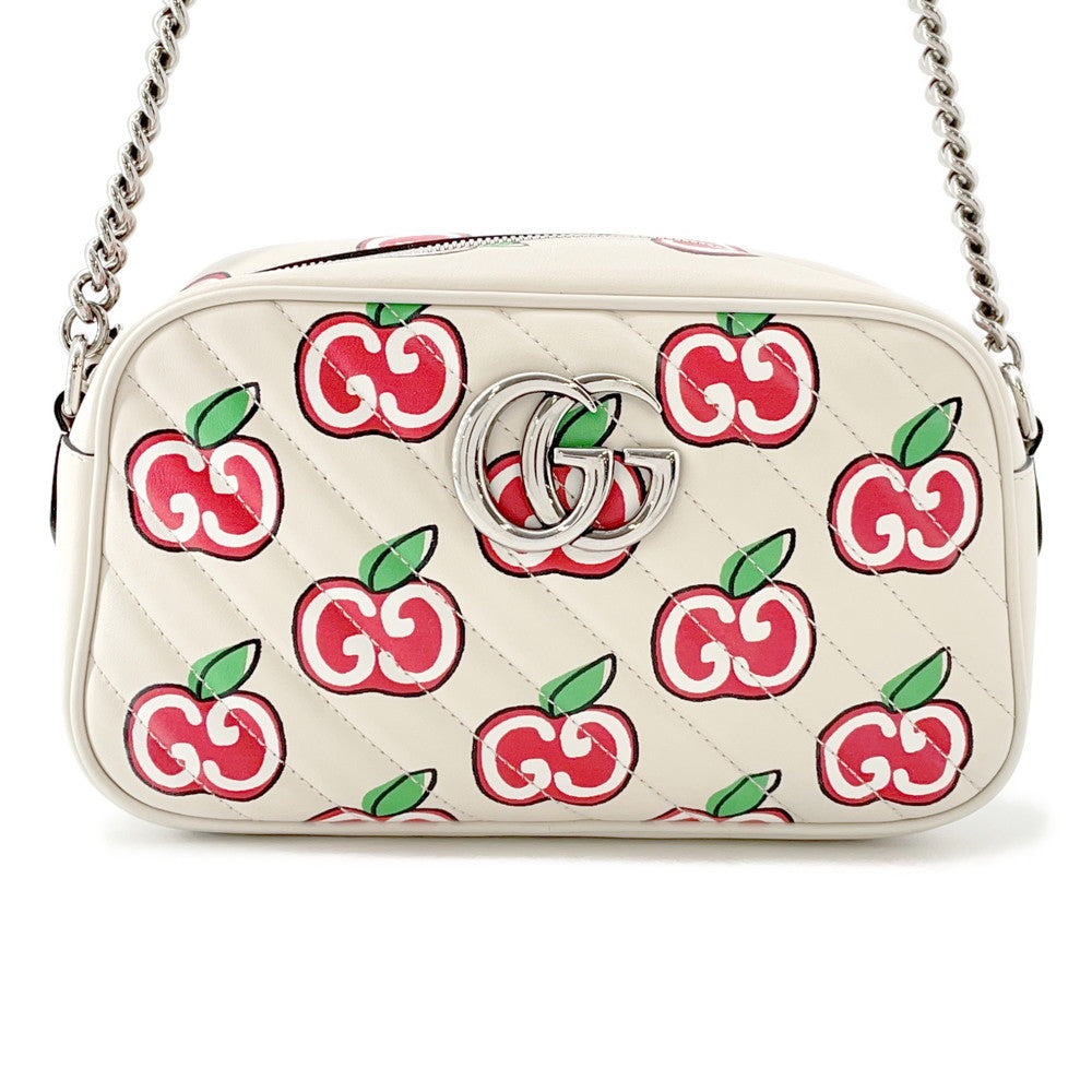 GUCCI GG Marmont Apple Shoulder Bag White/Red/Beige447632 Leather Size Small